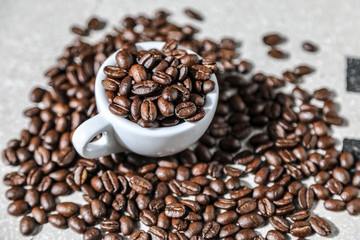 cup of black coffee grains