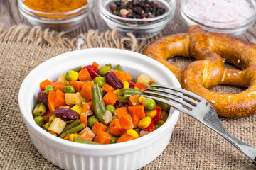 Mixture of vegetables for Mexican with red beans and sweet corn
