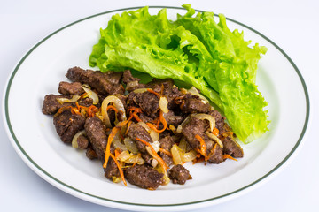 Calfs liver with letucce garnish