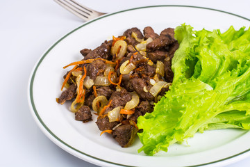 Calfs liver with letucce garnish
