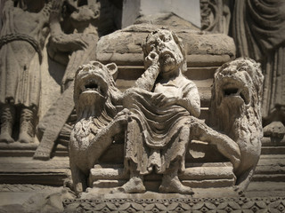 Fragment of the sculptural decoration of the Cathedral in Arles
