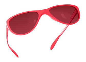 розовые солнечные очки с тонированными стеклами, в пластиковой оправе, на белом фоне