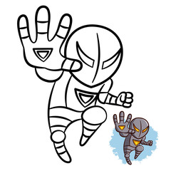 Superhero Boy Iron Coloring Book. Comic character isolated on white background