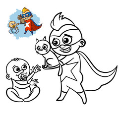 Superhero Boy Coloring Book. Comic character isolated on white background