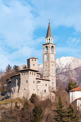 Fototapeta na wymiar Medieval castle and belltower in Italy.