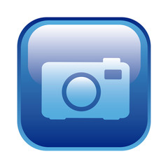 blue square frame with analog camera icon vector illustration