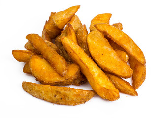 Fast food, potato slices on white background