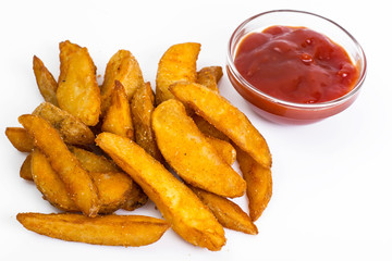 Fast food, potato slices on white background