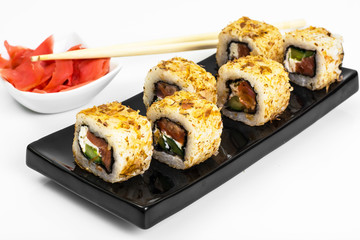 Japanese food rolls with fish and avocado