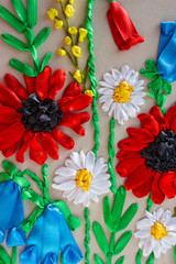 pattern embroidered ribbons, red and white wildflowers