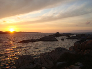 Fototapeta na wymiar Romantic sunset near Verdens end in Norway