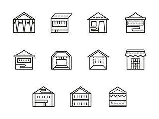 Tents and pavilions black line vector icons set