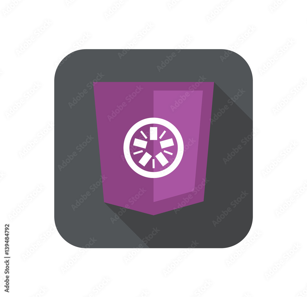 Wall mural web development shield abstract round violet sign isolated icon on grey badge with long shadow