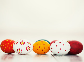 Eggs on wooden boards