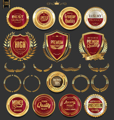 Golden badges and labels with laurel wreath collection 