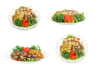 Vegetable marrows, eggplants, mushrooms with tomatoes