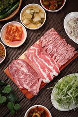 fresh beef on korean style table	