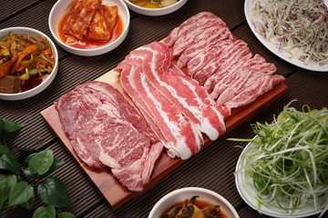 fresh beef on korean style table