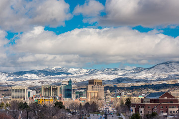 Warm sunlight paints the city of Boise Idaho