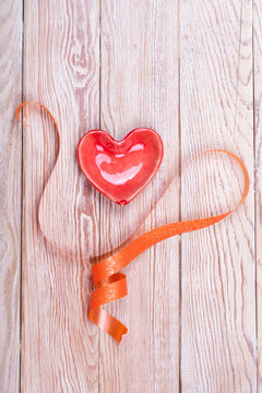 Heart shaped valentine gift with ribbon