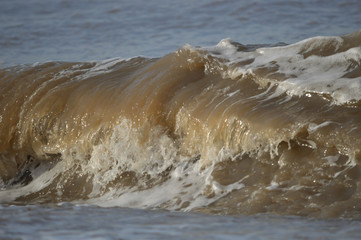 Wave churning up sand incoming tide