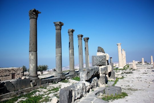 Ancient columns in Gadara Umm Qais in Jordan, Middle East