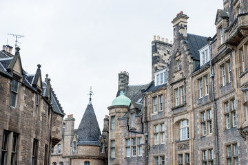 Historical architecture in the street of the Royal Mile in Edinburgh, United Kingdom.
