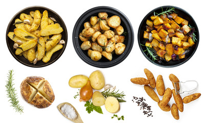 Collection of Potato Dishes Isolated Top View