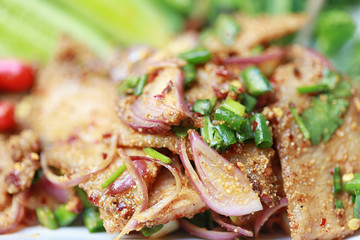 Roasted pork spicy salad of Thai foods style.