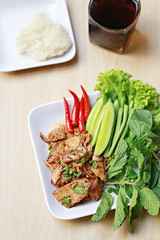 Roasted pork spicy salad of Thai foods style.