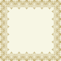 Classic vector golden square frame with arabesques and orient elements. Abstract ornament with place for text. Vintage pattern