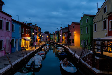 Fototapeta na wymiar Canal at night in Burano, Venice, Italy