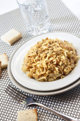 Fried cabbage with caraway and garlic on a plate