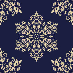 Vintage set of vector decorative elements. Horizontal separators in the frame. Collection of different ornaments. Classic navy blue and golden pattern. Set of vintage patterns