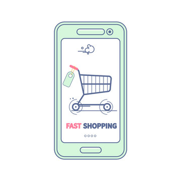 Smart phone online shopping Lineart flat illustration