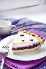 Piece of cheesecake with blueberries on a plate