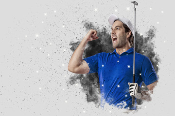 Golf Player coming out of a blast of smoke
