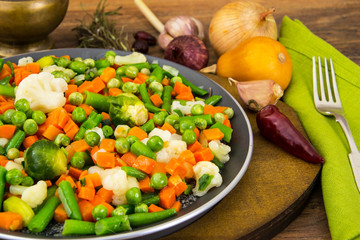 Fried vegetables in pan