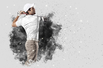 Golf Player coming out of a blast of smoke