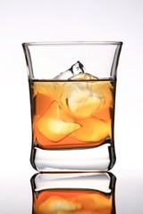Glass with ice and strong whiskey