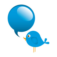 blue cute cartoon bird animal icon with dialog bubble icon vector illustration