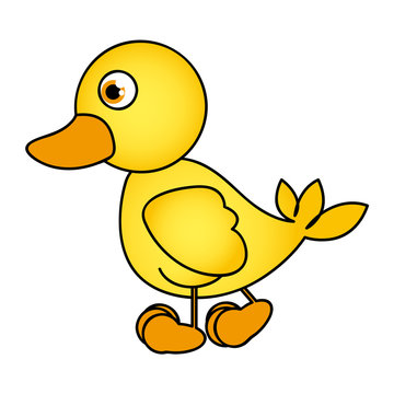 caricature yellow duck side view animal icon vector illustration