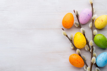 Easter and spring decoration, catkins and eggs.