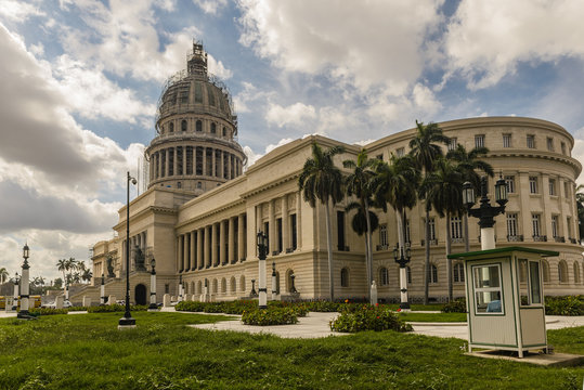 National Capitol during renovation in Havana Cuba. Havana is the largest city in Cuba and its Old Town is a UNESCO World Heritage Site.