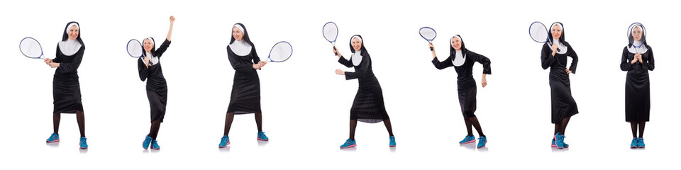 Pretty nun isolated on white