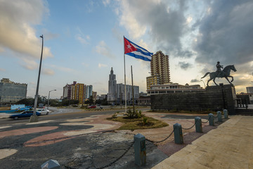 Fototapeta premium A Cuban flag in the middle of the square in Havana.