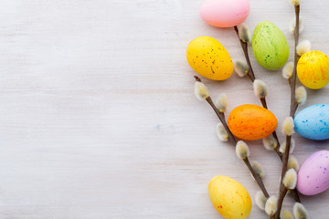 Easter and spring decoration, catkins and eggs.