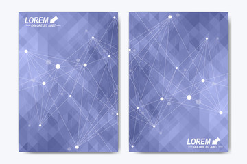 Modern vector template for brochure, Leaflet, flyer, advert, cover, catalog, magazine or annual report. Business, science, medical design. Scientific cybernetic dots. Lines plexus. Card surface
