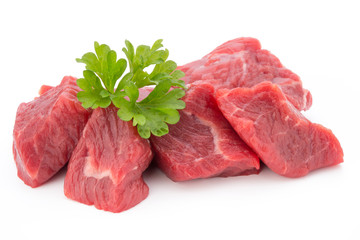 fresh meat on slice on the white background.