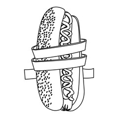 silhouette measuring tape around hot dog diet food concept vector illustration